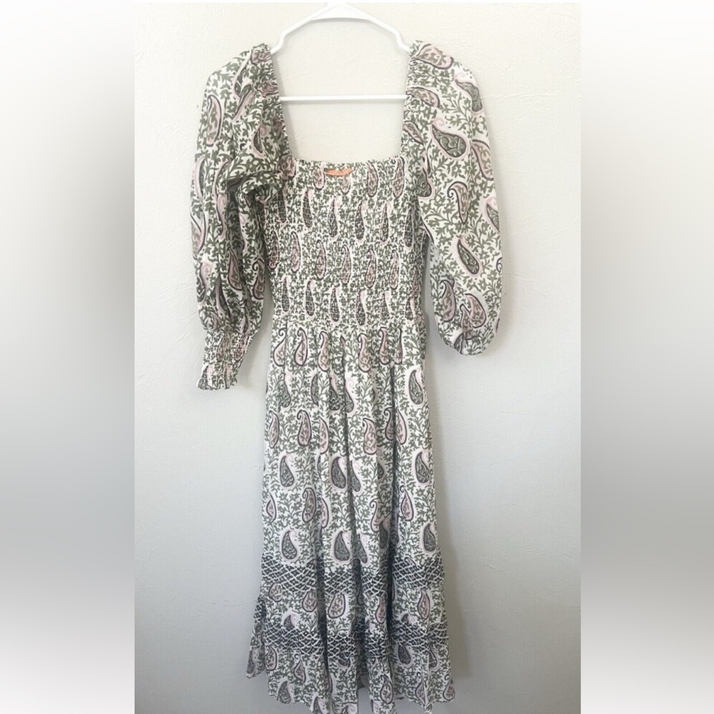 Oliphant Boho Paisley Print Maxi Dress in Pink and Green